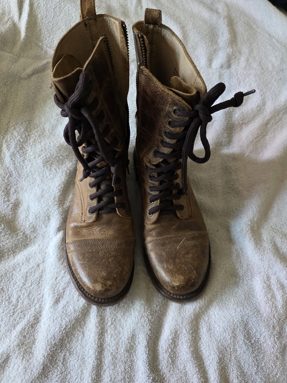Vintage Lace-Up Leather Freebird Combat Boots in Distressed Brown